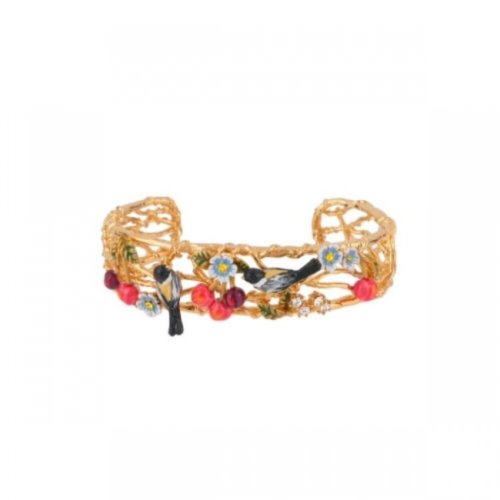 Les Nereides Couple Of Birds On Cherry Tree Bangle Bracelet S- Pouch